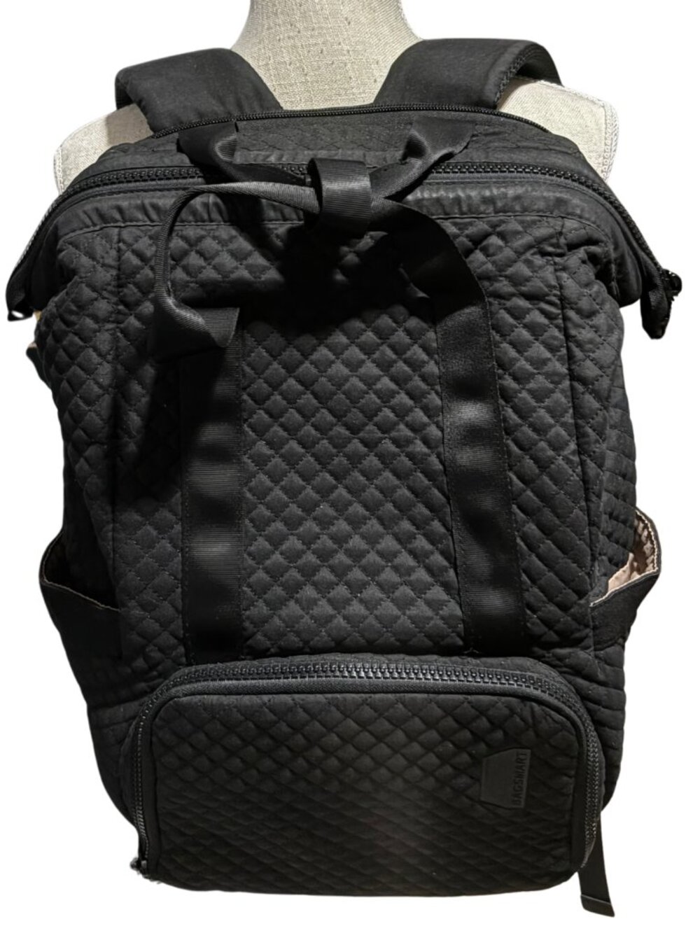 BAGSMART Black Quilted Lunch Backpack Insulated Laptop Work Travel Bag 18"